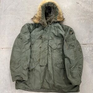 Vintage US Air Force N-3B Snorkel Parka Sage Green Flight Jacket stencil decal